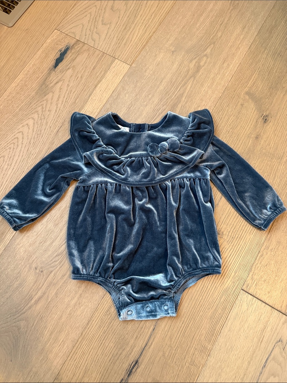Mud Pie Dusty Blue Velvet Ruffled Bodysuit